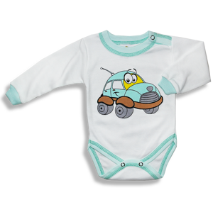 BABY´S WEAR Detské body –AUTO, zeleno-biele veľkosť: 98
