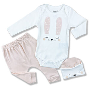 Miniworld 3dielny kojenecký set - Zajačik, Ružový veľkosť: 68-74