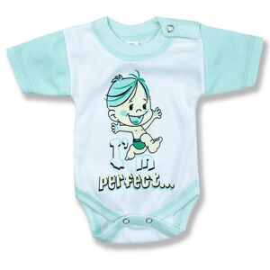 BABY´S WEAR Detské body, krátky rukáv-PERFECT, bielo-zelené veľkosť: 98