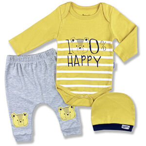 Miniworld 3dielny kojenecký set - 100% HAPPY,  žltý veľkosť: 62-68