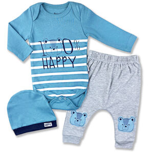 Miniworld 3dielny kojenecký set - 100% HAPPY,  modrý veľkosť.: 68-74