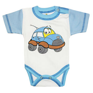 BABY´S WEAR Kojenecké body, krátky rukáv-AUTO, bielo-modré veľkosť: 86