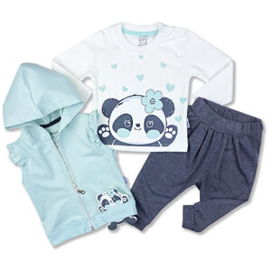 Miniworld 3dielny set s vestou - Panda, mentolový veľkosť: 80-86