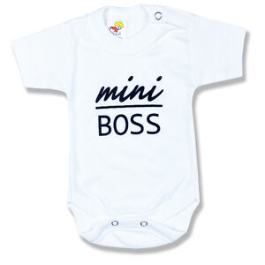 BABY´S WEAR Detské body, krátky rukáv - Mini Boss, biele veľkosť: 56 (0-2m)