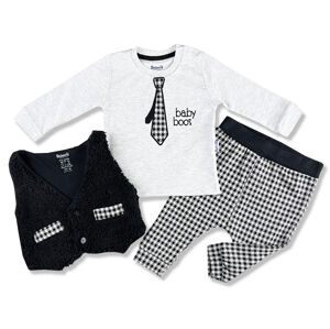 Miniworld 3dielny elegantný chlapčenský set s vestou- Baby Boos, sivý veľkosť.: 68-74