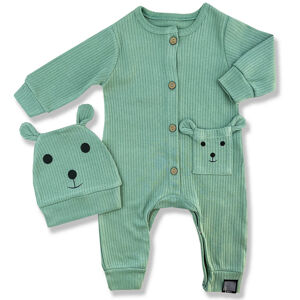 Baby Cool Dupačky pre bábätká s čiapkou - Macko, mentolové veľkosť: 9 mesiac