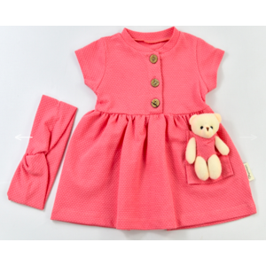 Popshops Letné šaty pre bábätká s mackom - Teddy, ružové veľkosť: 9-12m