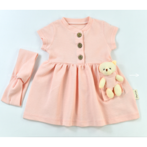 Popshops Letné šaty pre bábätká s mackom - Teddy, púdrové veľkosť: 9-12m