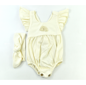 Popshops Dievčenské letné body pre bábätká s čelenkou- Bella, smotanové veľkosť: 68 (4-6m)