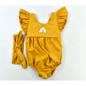 Popshops Dievčenské letné body pre bábätká s čelenkou- Bella, horčicové veľkosť: 9-12m