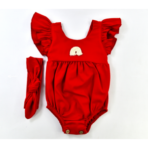 Dievčenské letné body pre bábätká s čelenkou- Popshops, červené veľkosť: 9-12m