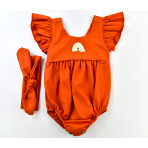 Popshops Dievčenské letné body pre bábätká s čelenkou- Bella, tehlový veľkosť: 80 (9-12m)