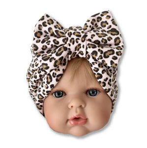 KAYRA baby Detská turbánová čiapka- Leopard, púdrová veľkosť: 0-6m