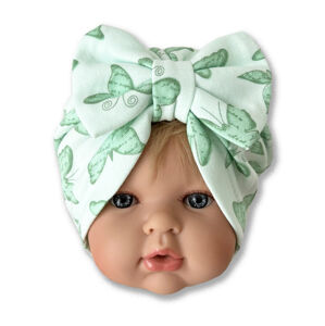 KAYRA baby Detská turbánová čiapka- Motýlik, zelená veľkosť: 0-6m
