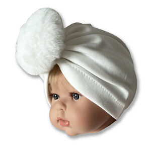KAYRA baby Detská turbánová čiapka- Brmbolček, biela veľkosť: 0-6m