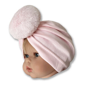 KAYRA baby Detská turbánová čiapka- Brmbolček, ružová veľkosť: 0-6m