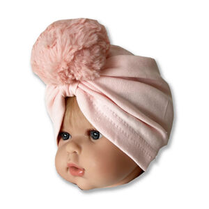 KAYRA baby Detská turbánová čiapka- Brmbolček, púdrová veľkosť: 0-6m