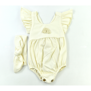 Popshops (oblečenie s MALOU VADOU)Dievčenské letné body pre bábätká s čelenkou- Bella, smotanové veľkosť: 80 (9-12m)