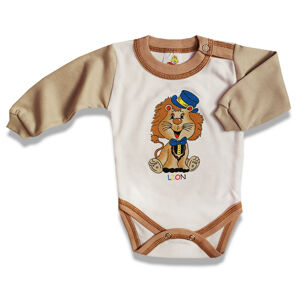 BABY´S WEAR Detské body – LION, hnedo-biele veľkosť: 62 (2-4m)