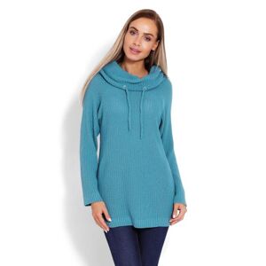 Dámsky sveter s veľkým golierom v modrej farbe